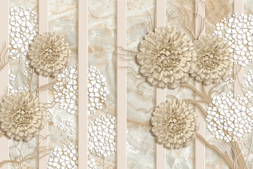 Samolepící tapeta abstraktní květiny na mramoru