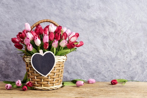 Fototapeta tulipány v dřevěném košíku