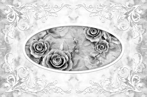 Tapeta kamenné růže černobílé