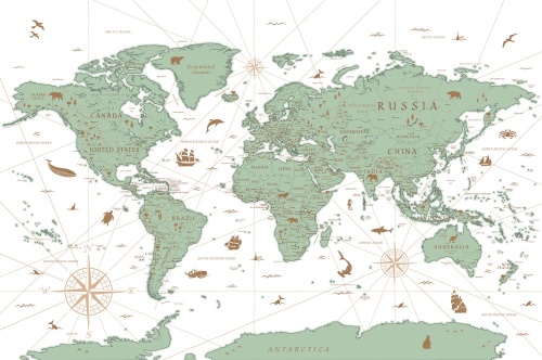 Tapeta mapa světa v zeleném provedení