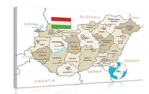 Obraz decentní béžová mapa Maďarska