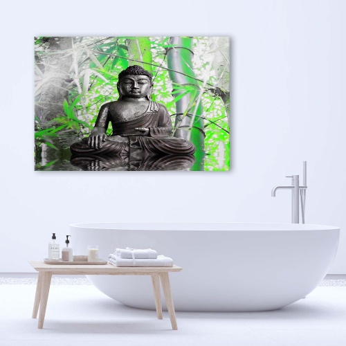 Obraz na plátně Buddha se zelenými listy