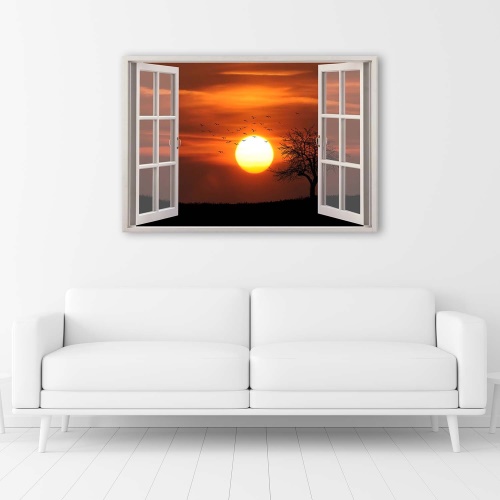 Obraz na plátně Pohled z okna při západu slunce