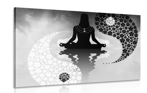 Obraz jin a jang jóga v černobílém provedení