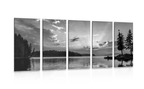 5-dílný obraz odraz horského jezera v černobílém provedení