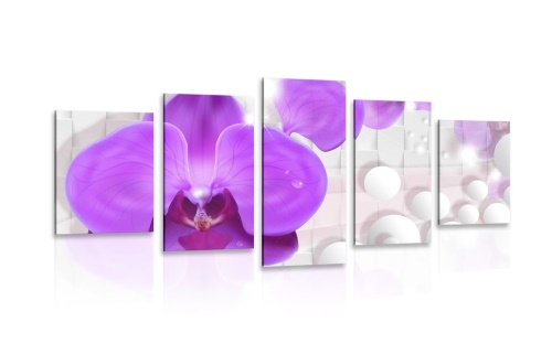 5-dílný obraz orchidej na abstraktním pozadí