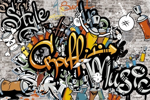 Tapeta graffiti na cihlové zdi