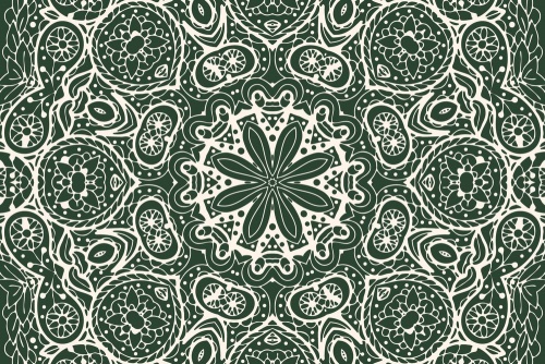 Tapeta bílá Mandala na zeleném pozadí