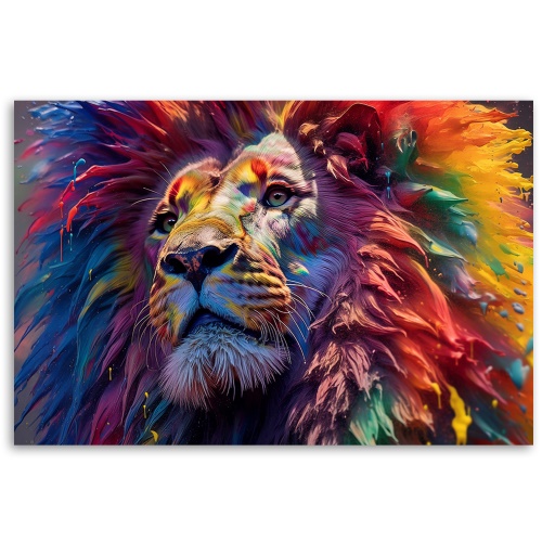 Obraz na plátně, Neonový lev Afrika AI