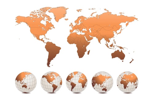 Tapeta mapou světa s globusy
