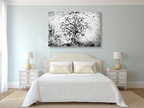 Obraz symbol stromu života v černobílém provedení
