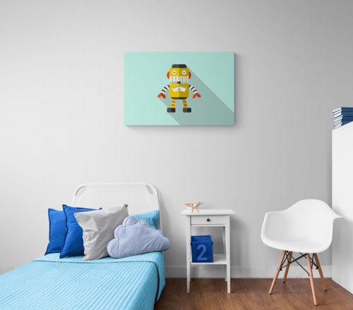 Obraz žlutý robot na modrém pozadí