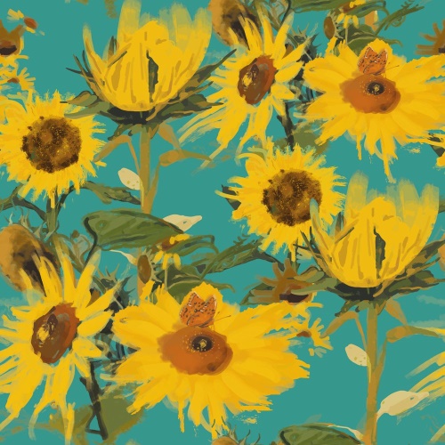 Tapeta slunečnice na modrém pozadí - 75x1000 cm
