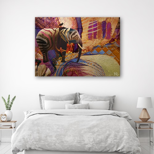 Obraz na plátně, Zlatý slon na abstraktním pozadí