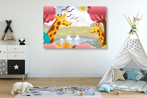 Obraz žirafy u jezírka