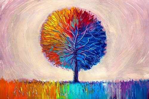 Tapeta barevný akvarelový strom