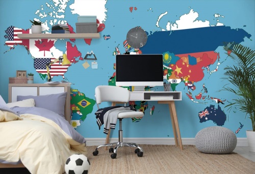 Samolepící tapeta mapa světa s vlajkami