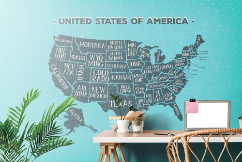 Tapeta naučná mapa USA s modrým podkladem