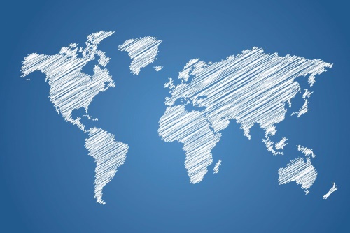 Tapeta šrafovaná mapa světa na modrém podkladu