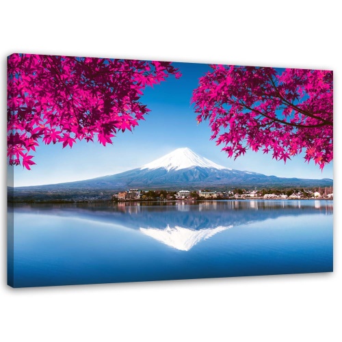 Obraz na plátně Horské jezero Fuji růžové listy