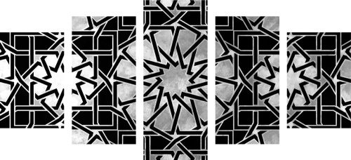 5-dílný obraz orientální mozaika v černobílém provedení