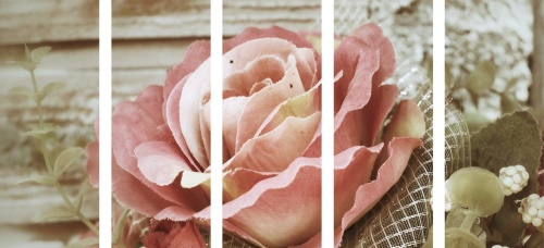 5-dílný obraz elegantní vintage růže