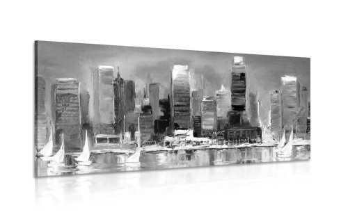 Obraz pobřežní město v černobílém provedení
