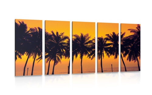 5-dílný obraz západ slunce nad palmami