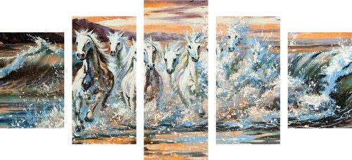 5-dílný obraz koně tvořeny vodou