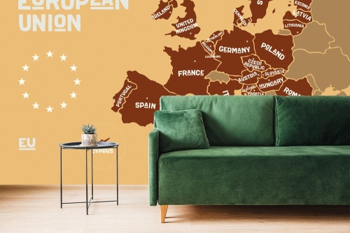 Samolepící tapeta hnědá mapa s názvy zemí EU