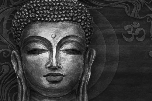 Tapeta černobílá tvář Budhy 