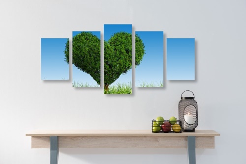 5-dílný obraz strom ve tvaru srdce