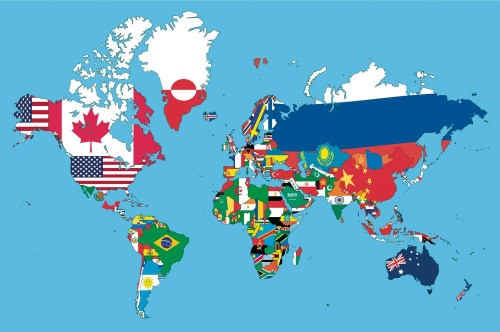 Samolepící tapeta mapa světa s vlajkami