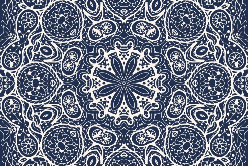 Tapeta bílá Mandala na modrém pozadí