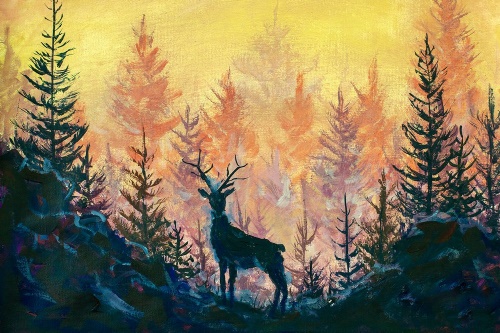 Tapeta umělecká lesní malba