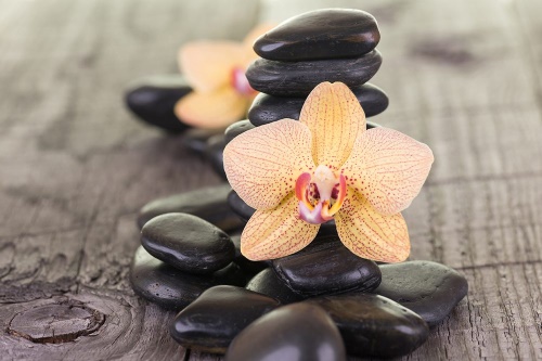Samolepící fototapeta orchidej a Zen kameny