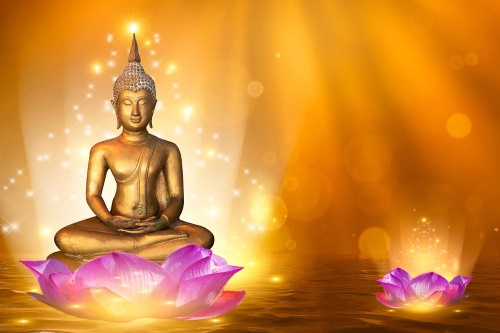 Samolepící tapeta socha Buddhy na lotosovém květu