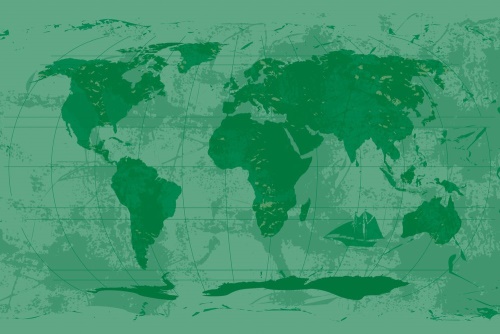 Tapeta mapa světa rustikální v zelené barvě
