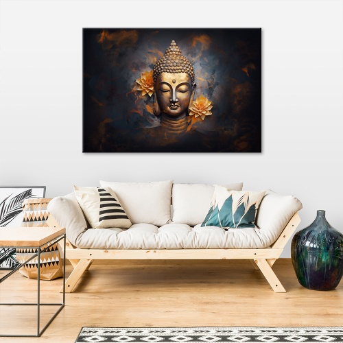 Obraz na plátně, zlaté lotosové květy buddhy