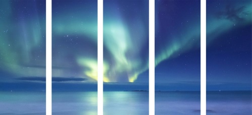 5-dílný obraz polární záře nad oceánem