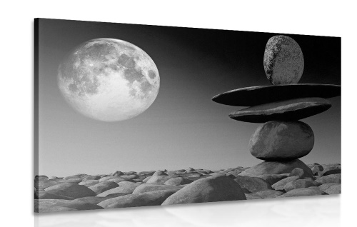 Obraz skládané kameny v měsíčním světle v černobílém provedení