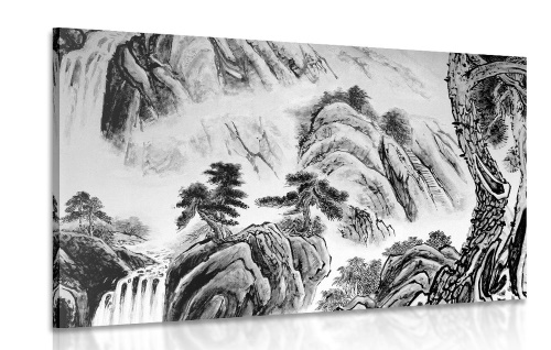 Obraz čínská krajinomalba v černobílém provedení