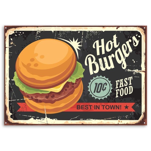 Obraz na plátně Horké hamburgery Retro Sign
