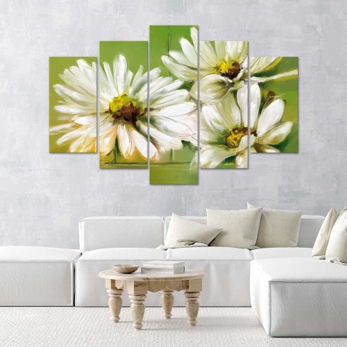 Obraz na plátně pětidílný Bílé sedmikrásky květy