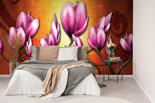 Samolepící tapeta fialkové květiny v etno stylu