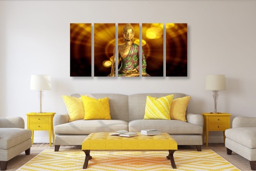 5-dílný obraz socha Buddhy s abstraktním pozadím