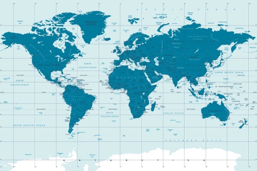 Samolepící tapeta politická mapa světa v modré barvě