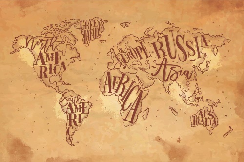 Samolepící tapeta moderní mapa světa na vintage podkladu