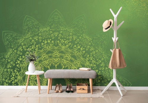 Samolepící tapeta moderní prvky Mandaly v zelené