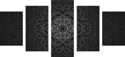5-dílný obraz ornamentální Mandala v černobílém provedení